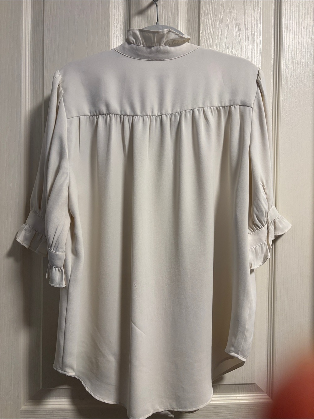 Ann Taylor Cream Ruffle-Trim Button-Front Blouse - Picture 4 of 5